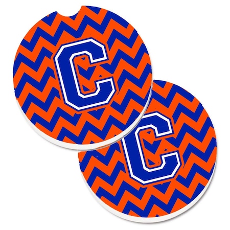 Carolines Treasures Letter C Chevron Orange and Blue Cup Holder Car Coaster, PK2 CJ1044-CCARC